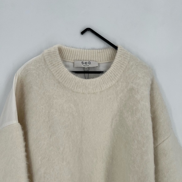 Sea New York Devana Mixed Media Alpaca Wool Blend Fuzzy Knit Combo Top In White - Picture 2 of 10